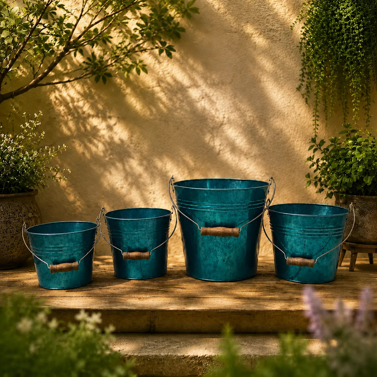Bucket Planter Turquoise Colour Set of 4