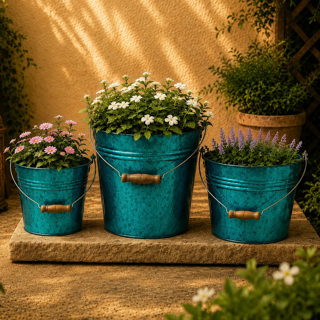Bucket Planter Turquoise Colour Set of 4
