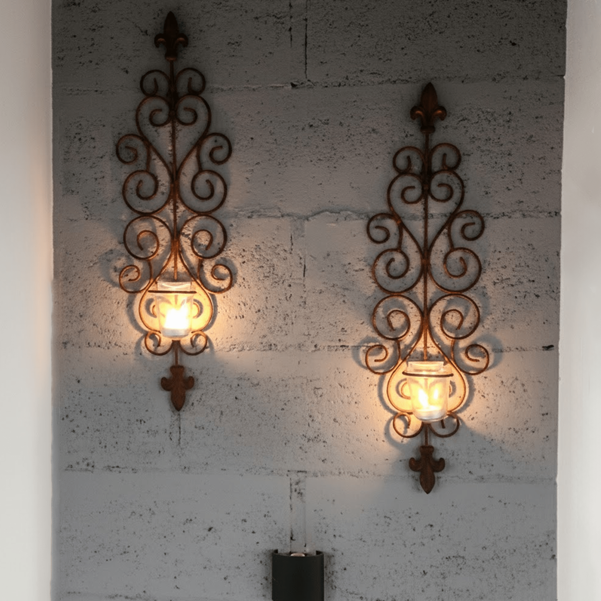 Fleur~de~Lys T~Light Wall Scones / Set of 2 Pcs