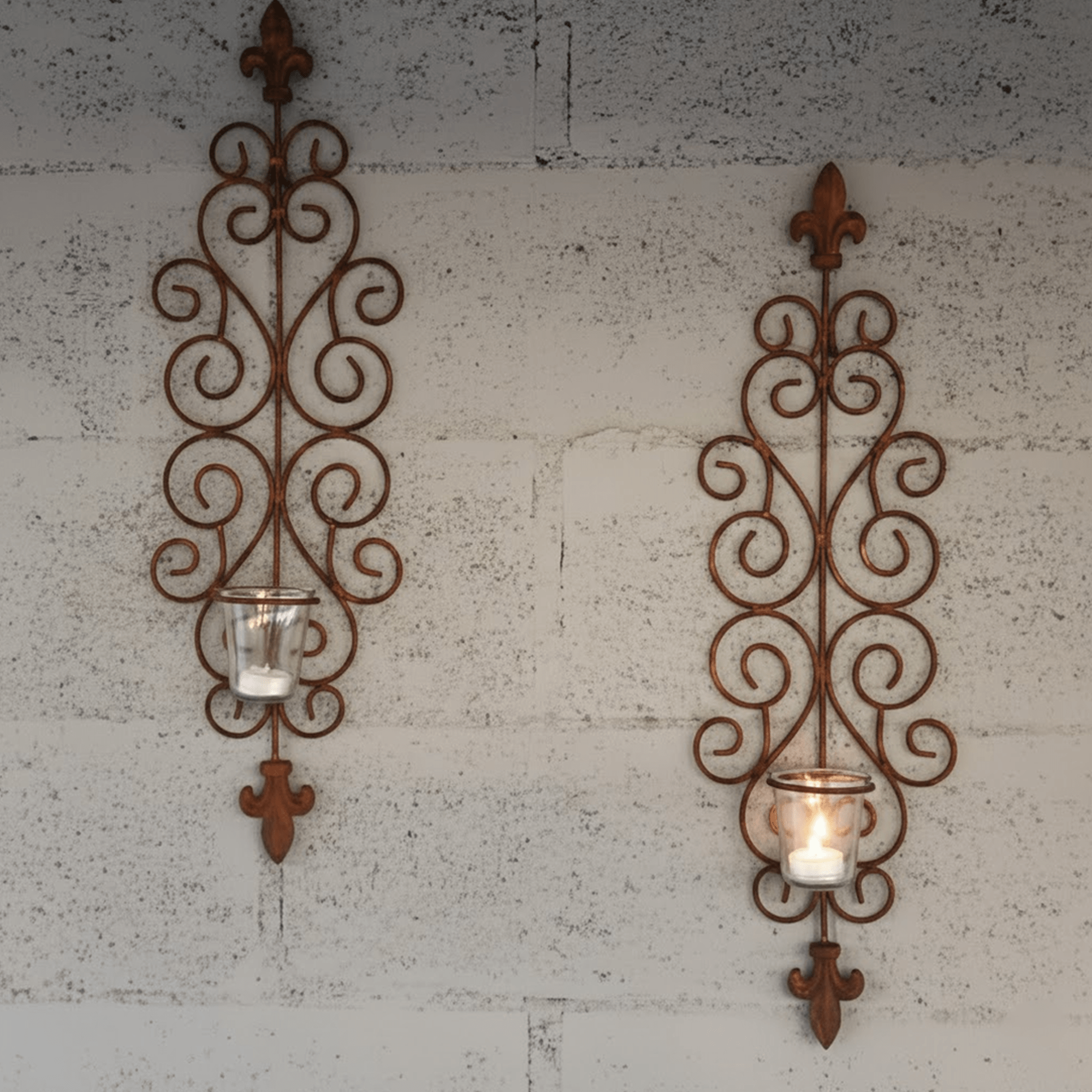 Fleur~de~Lys T~Light Wall Scones / Set of 2 Pcs