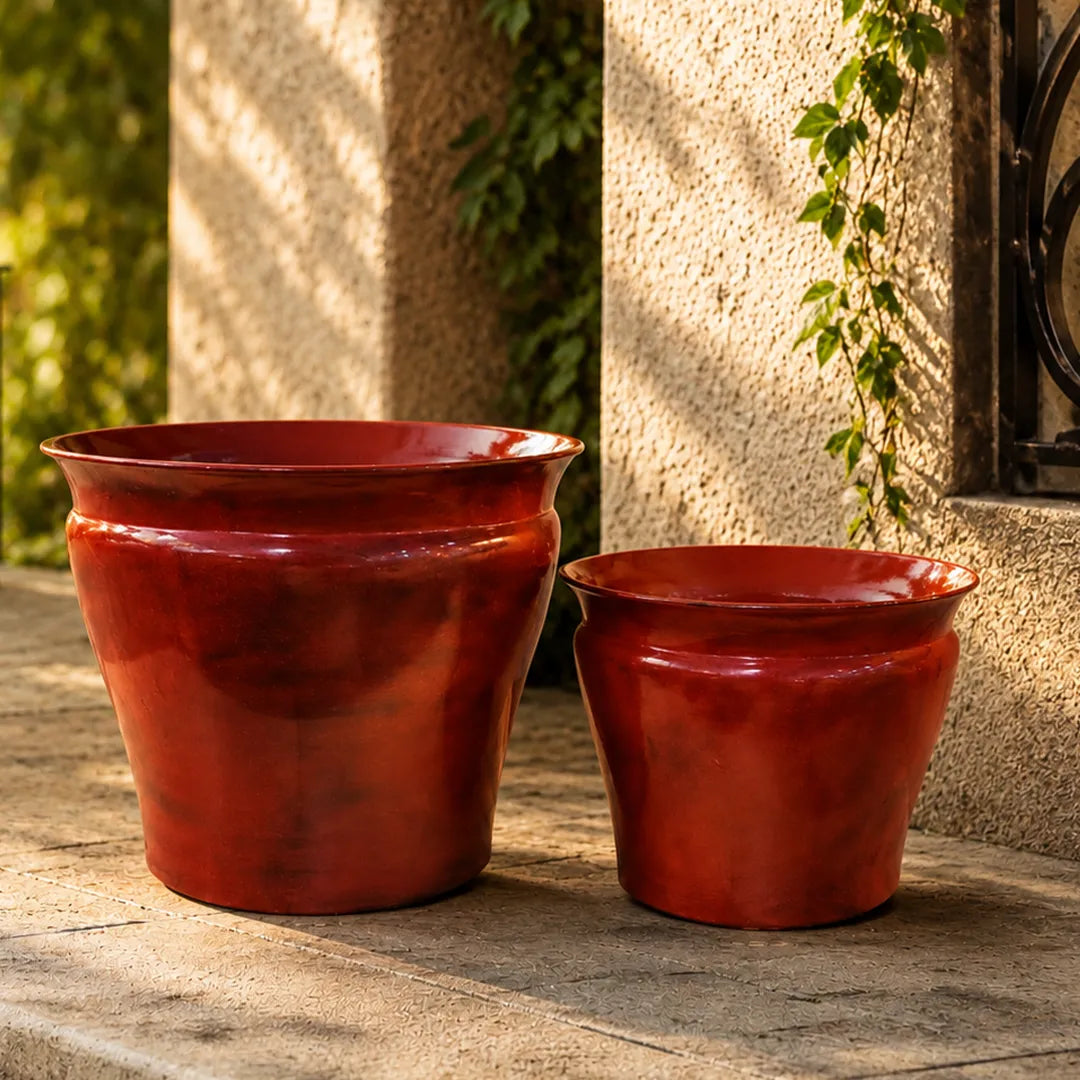 Round Planter Red Colour Set of 2