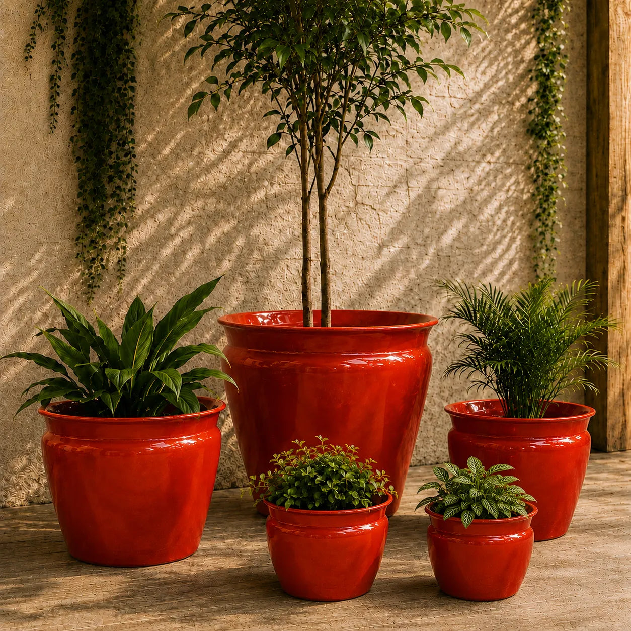 Round Planter Red Colour Set of 5