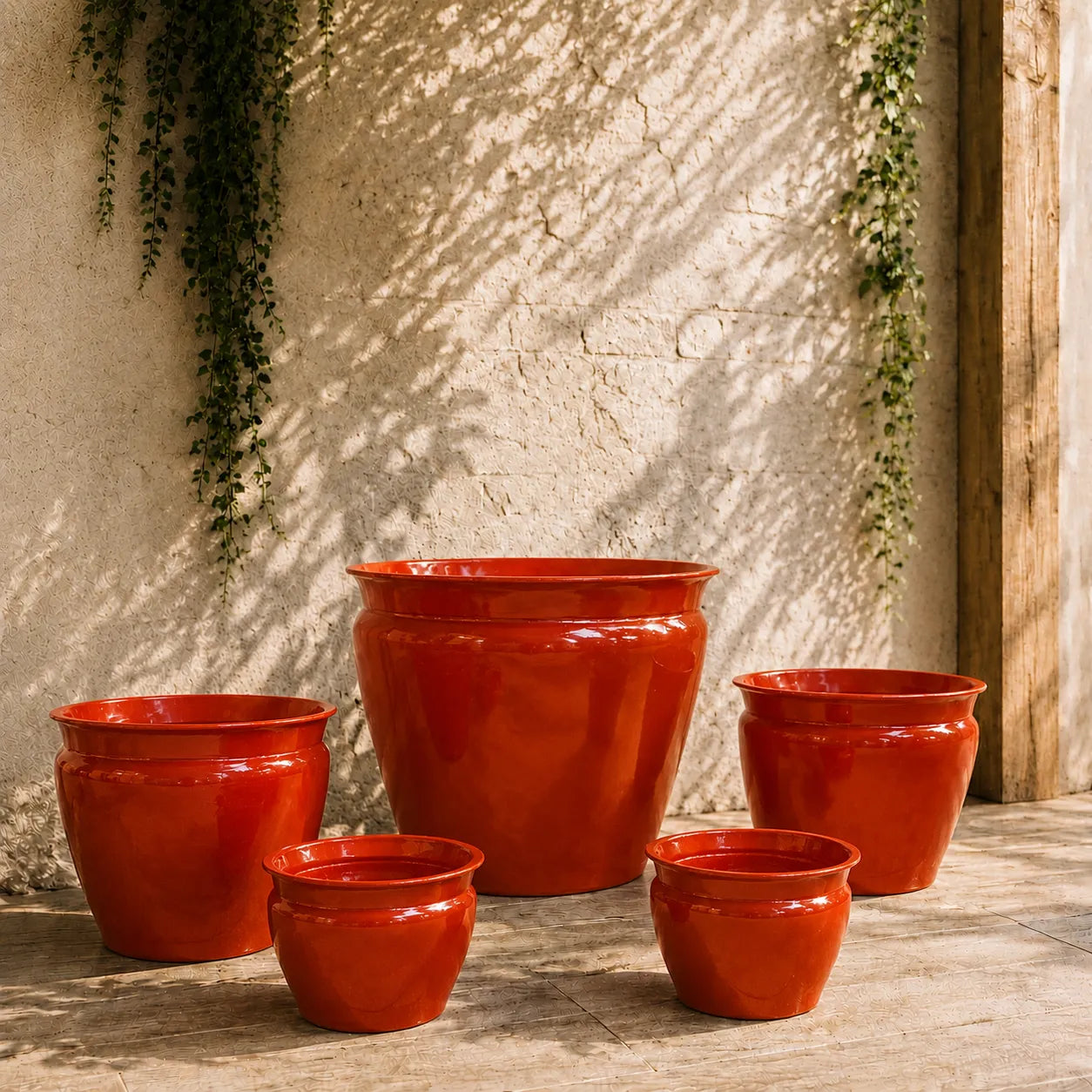 Round Planter Red Colour Set of 5