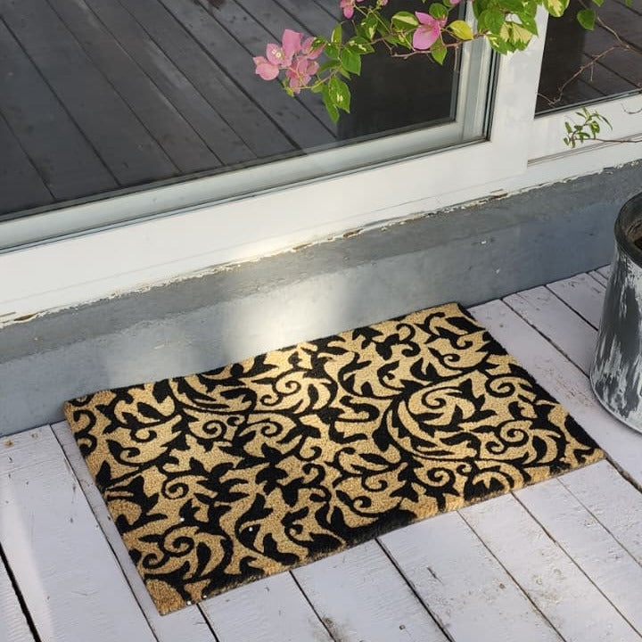 Black Scroll Pattern Doormat