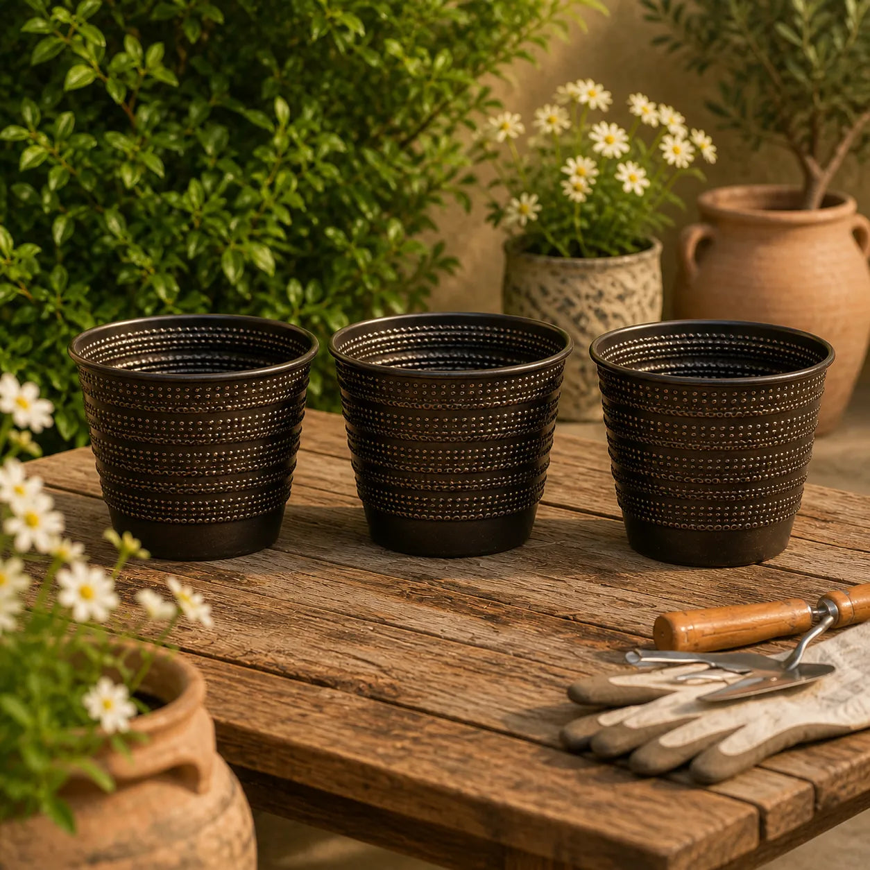 Round Planter Dark Brown Colour S/3