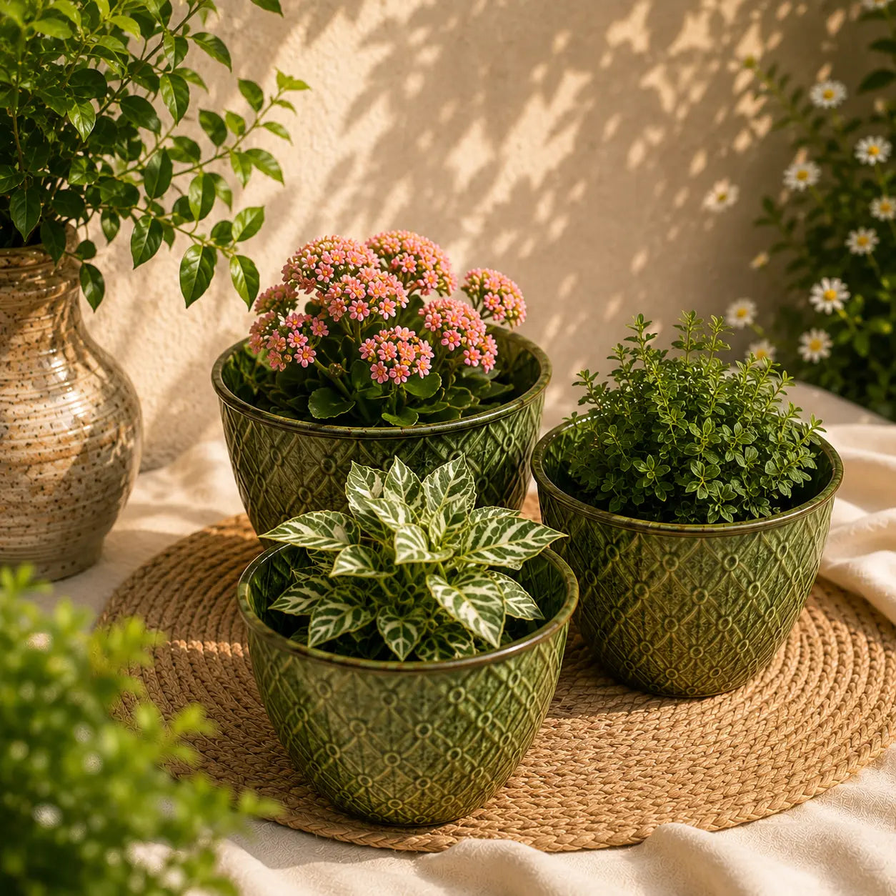 Round Planter Green Colour Set of 3