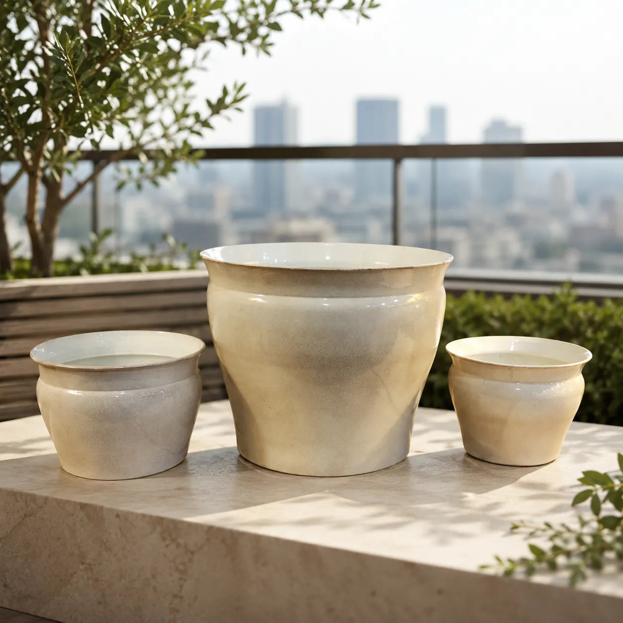 Round Planter Offwhite Colour Set of 3