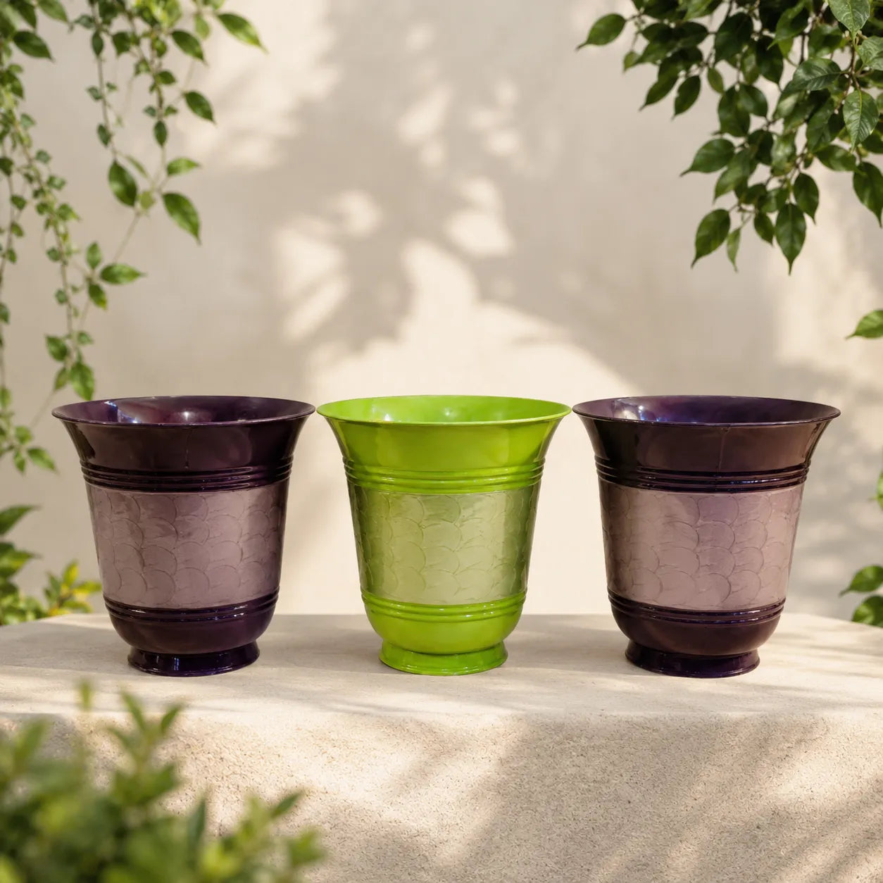 Round Planter Purple & Green Colour Set of 3