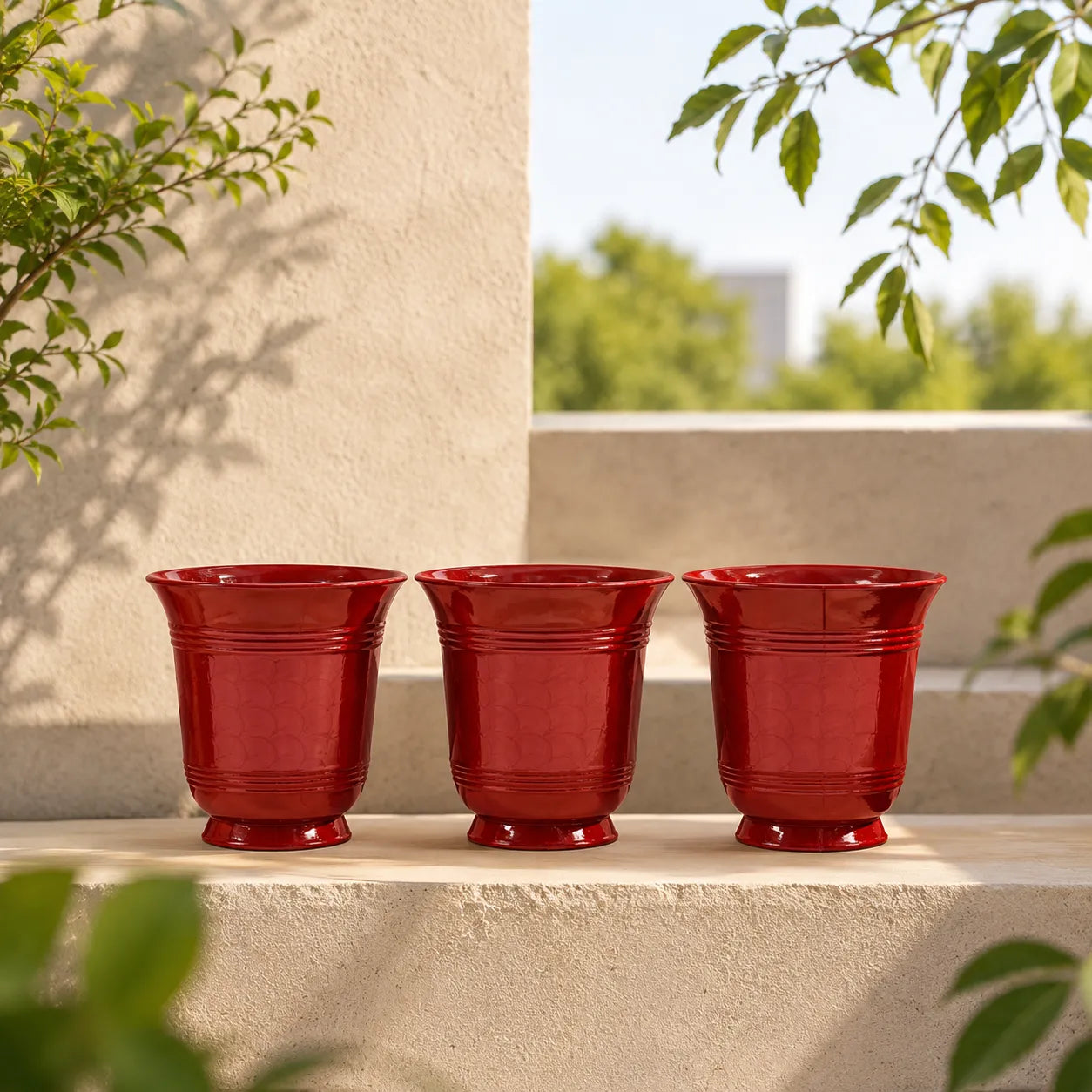 Round Planter red Colour Set of 3