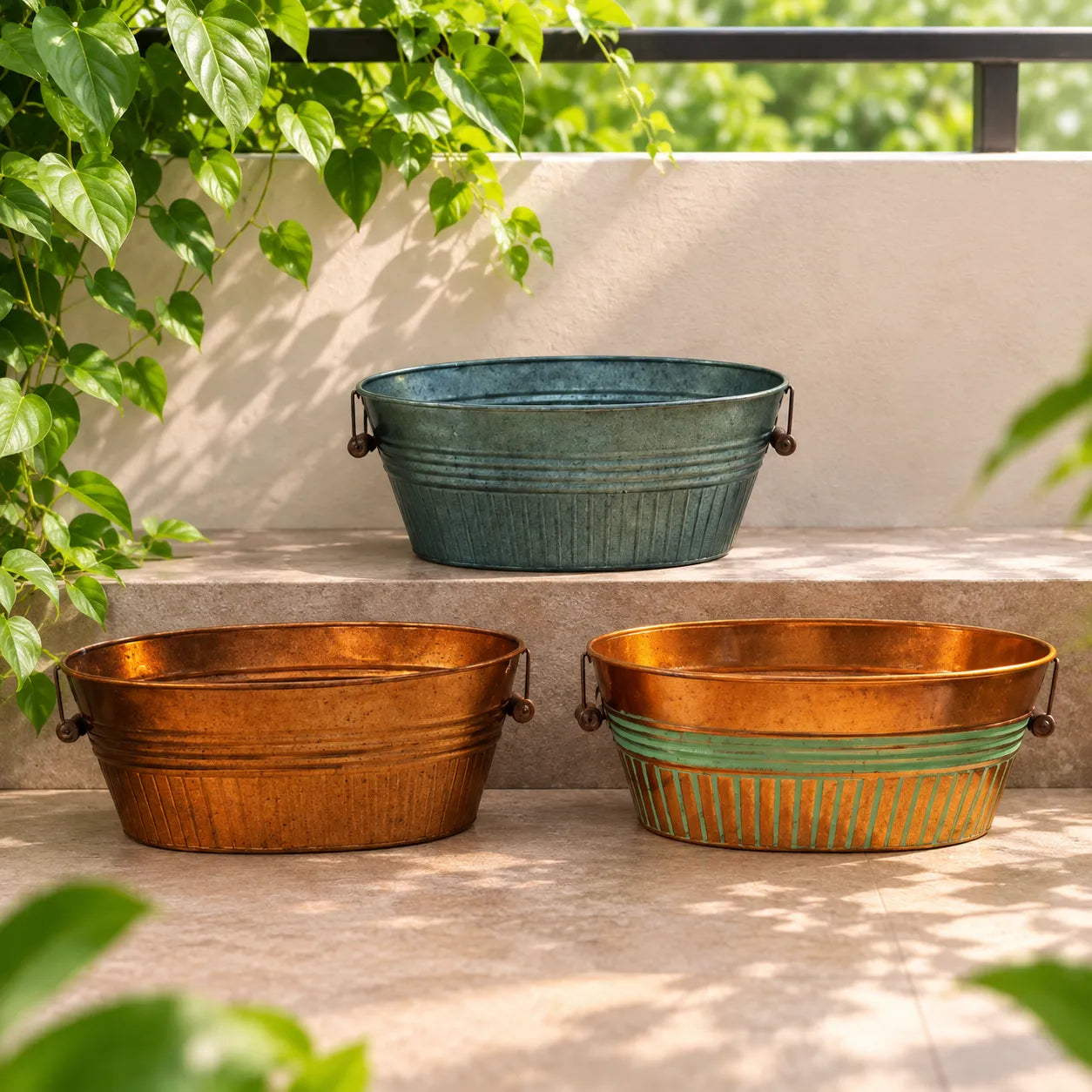 Assorted Oval Planter Copper & Gray Colour Set of 3
