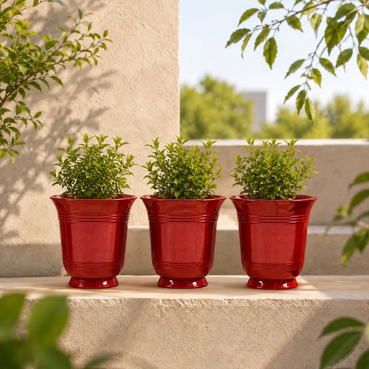 Round Planter red Colour Set of 3