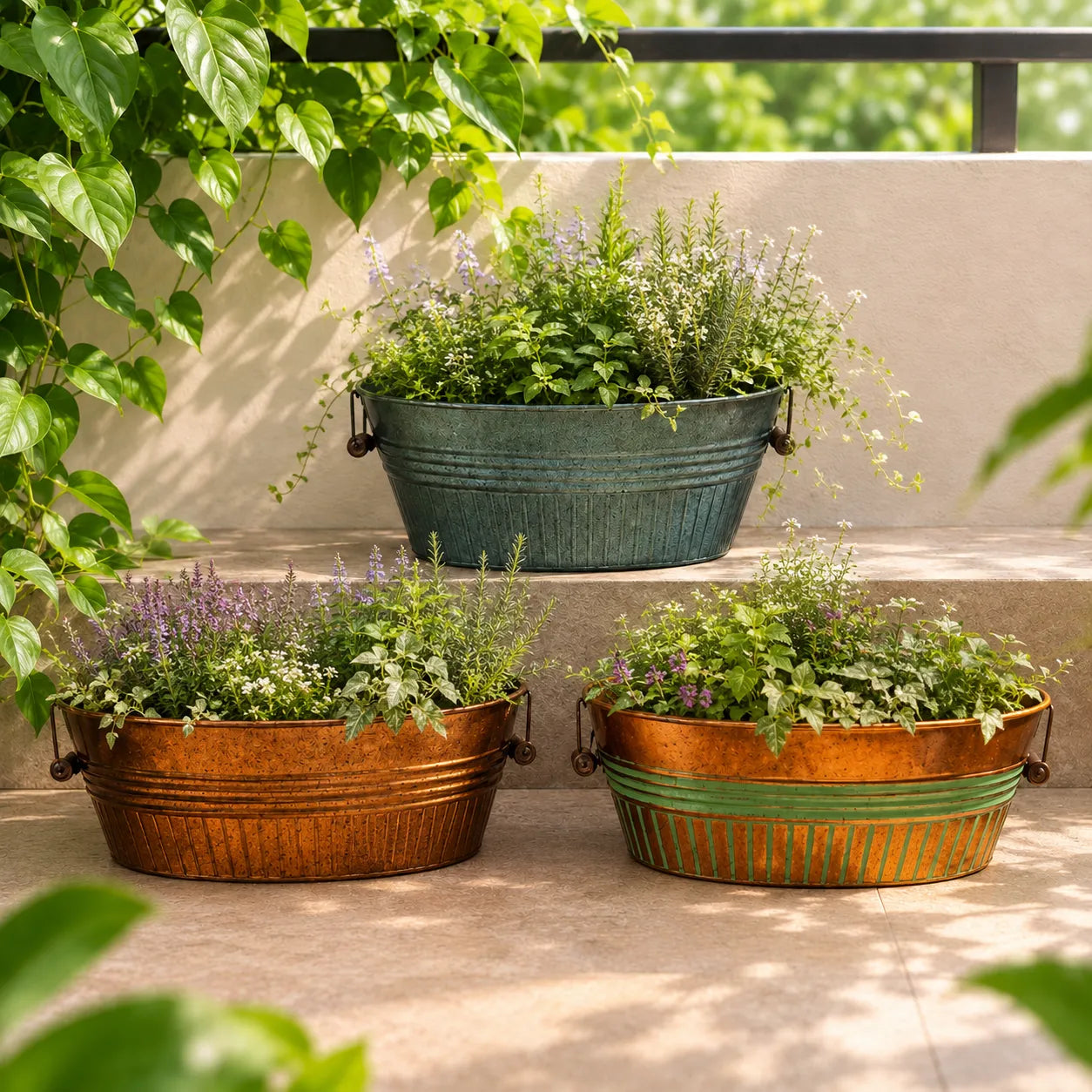 Assorted Oval Planter Copper & Gray Colour Set of 3