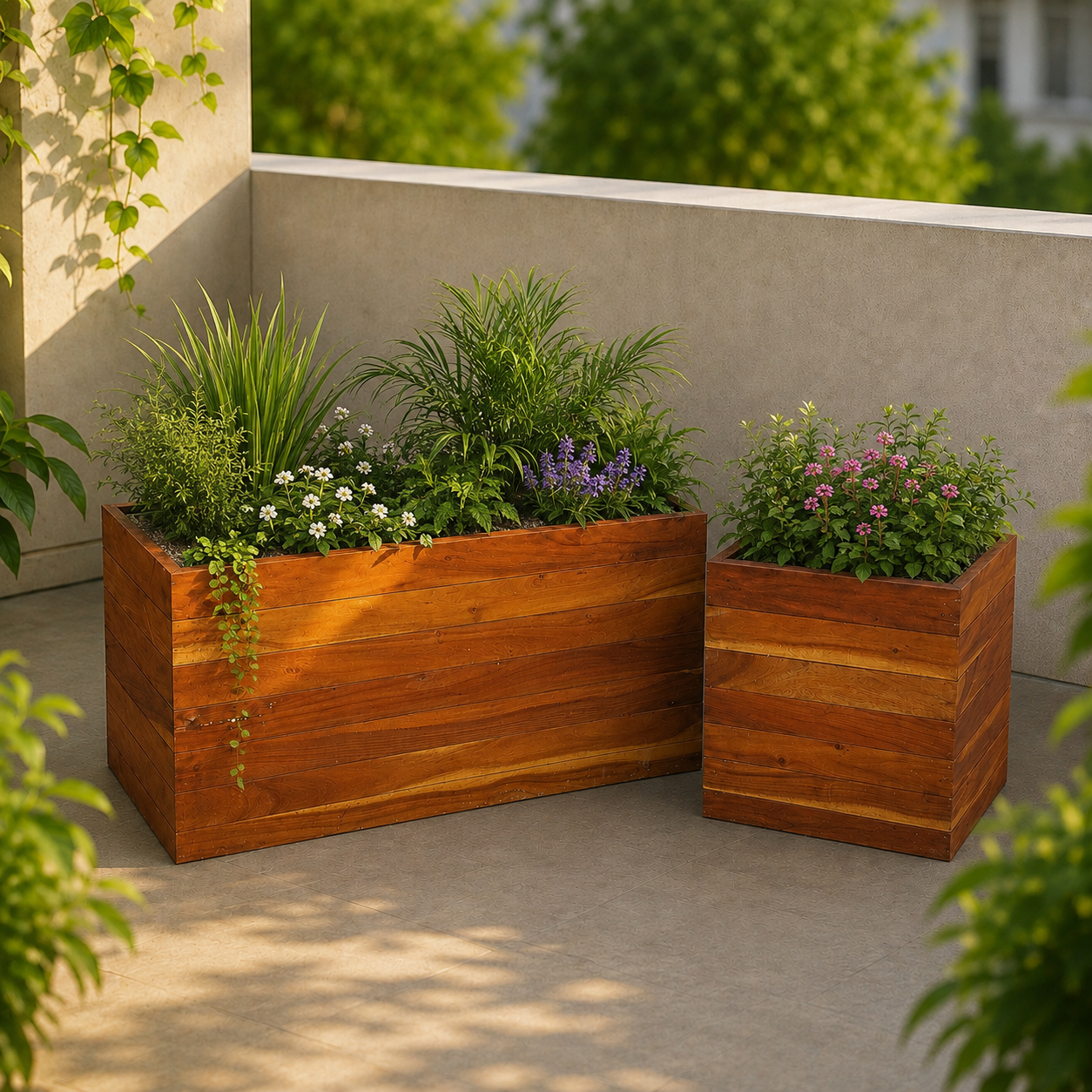 Woods + Galvenized Square & Rectangle planters S/2