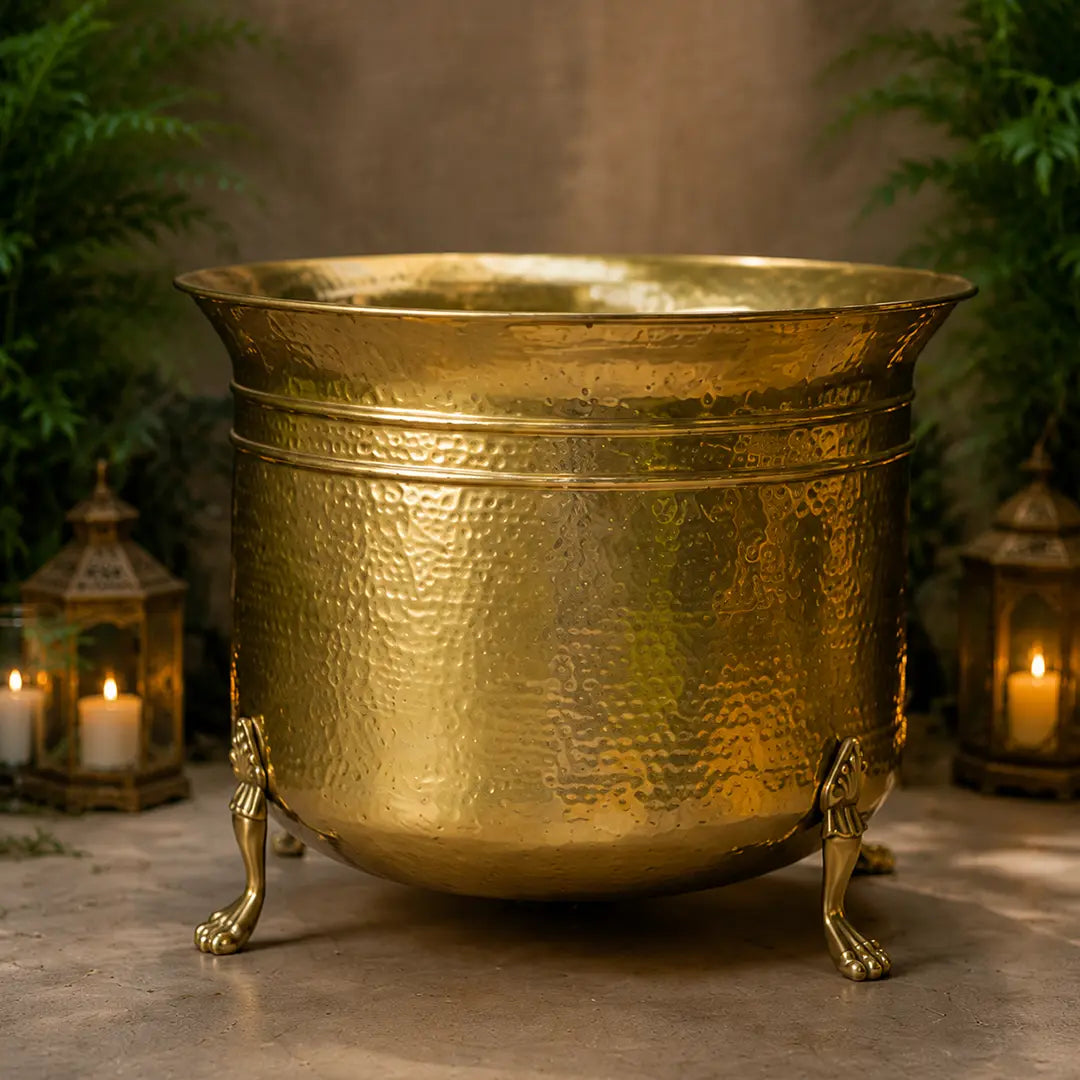 Lion Planters ~ Glossy Brass Finish Large
