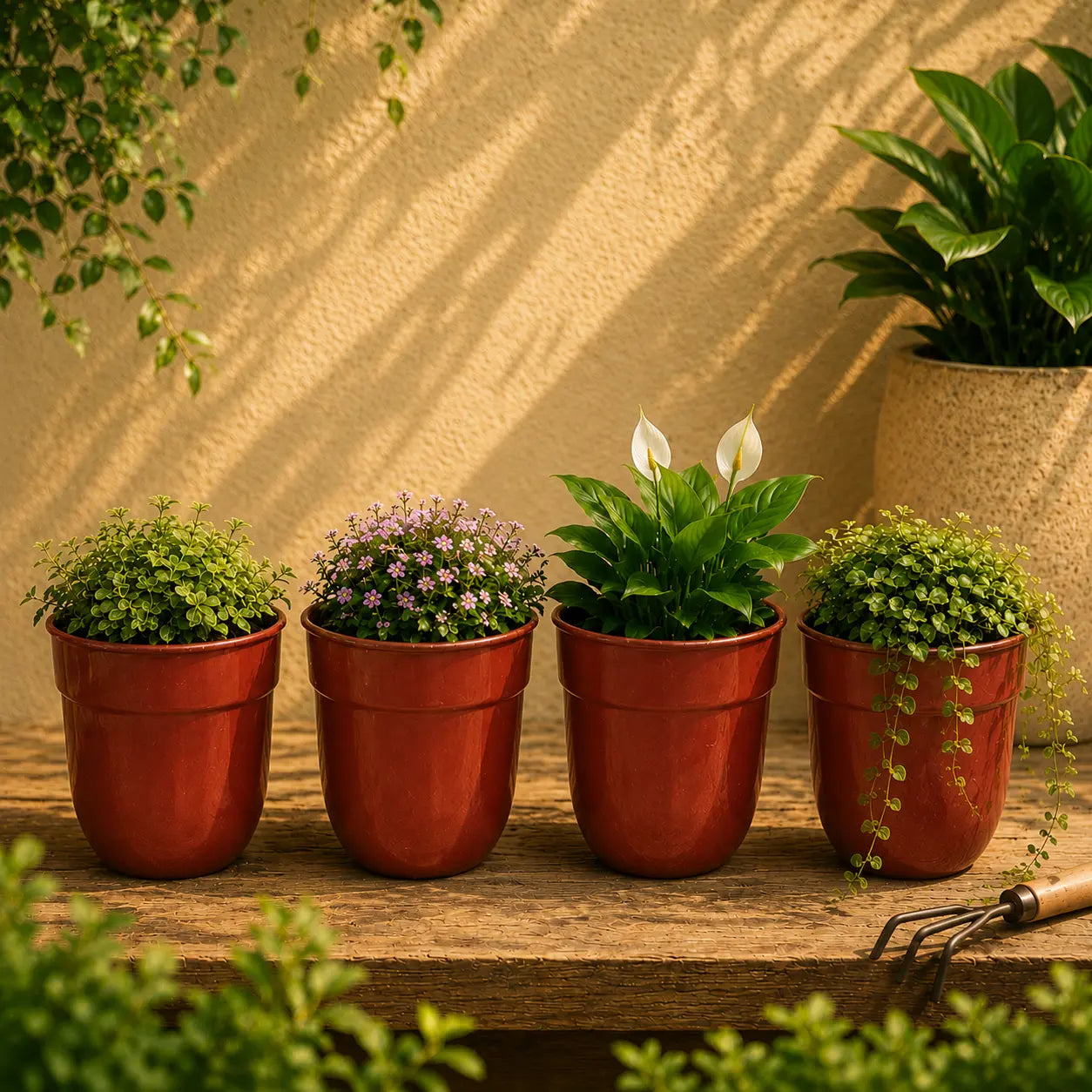 Round Planter Red Colour Set of 4