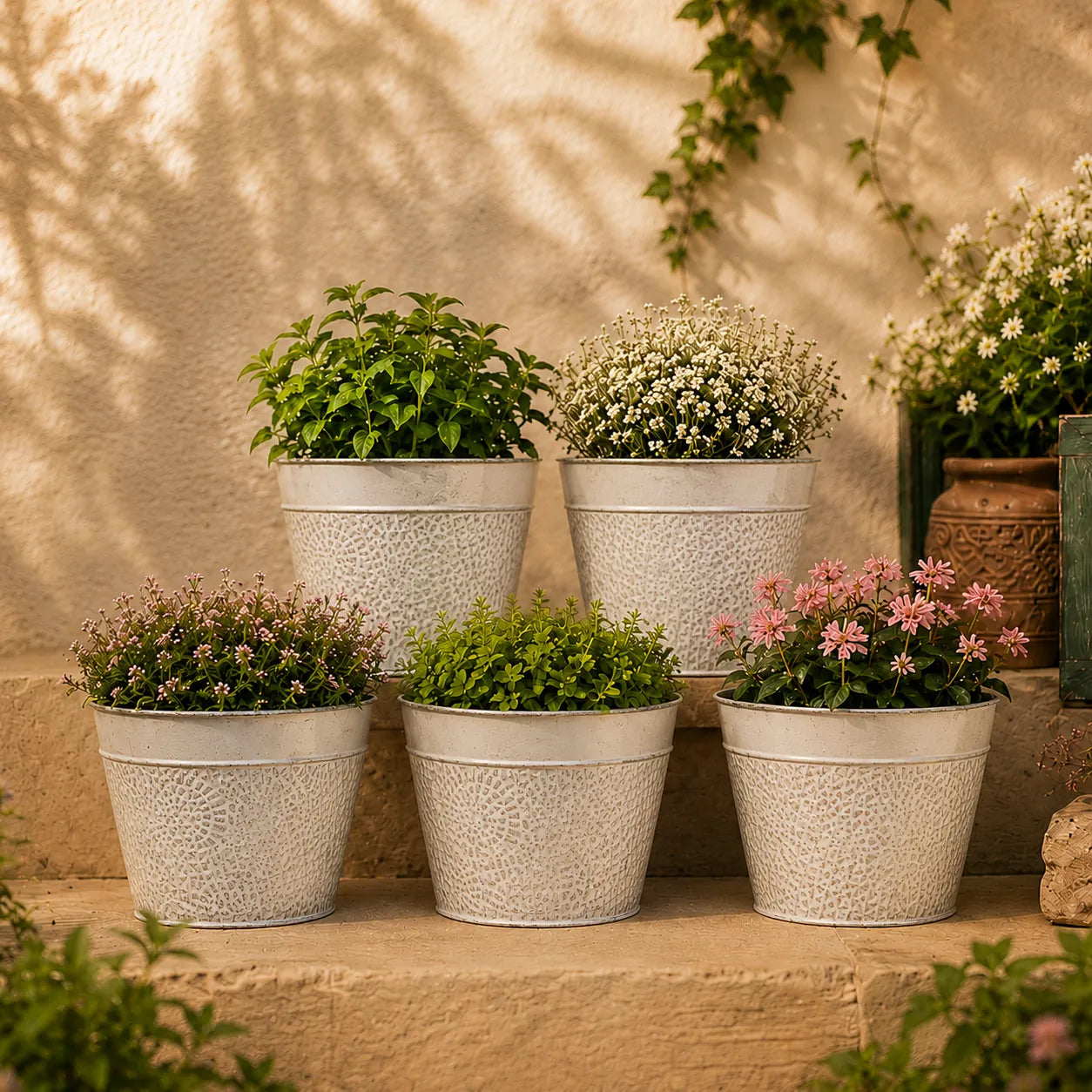 Round Planter White Set of 5