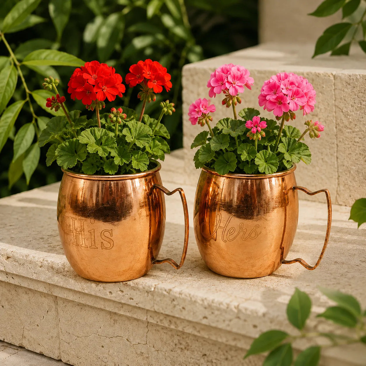 Copper Mug Planters for Geranium's (Set of 2)