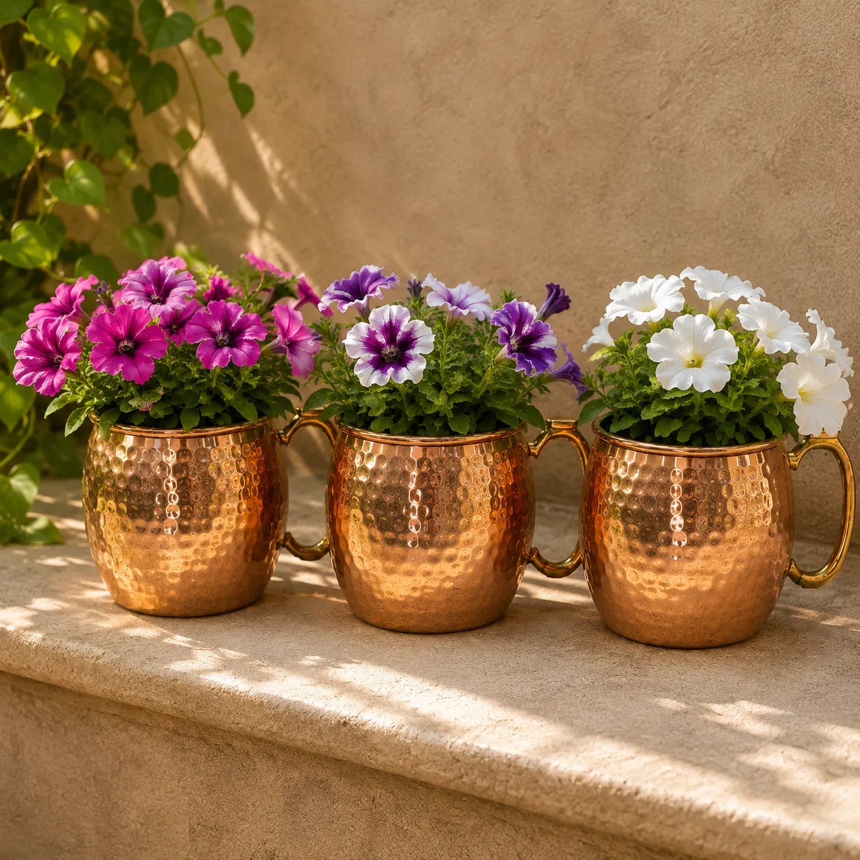 Copper Mug Planters for Geranium's (Set of 3)