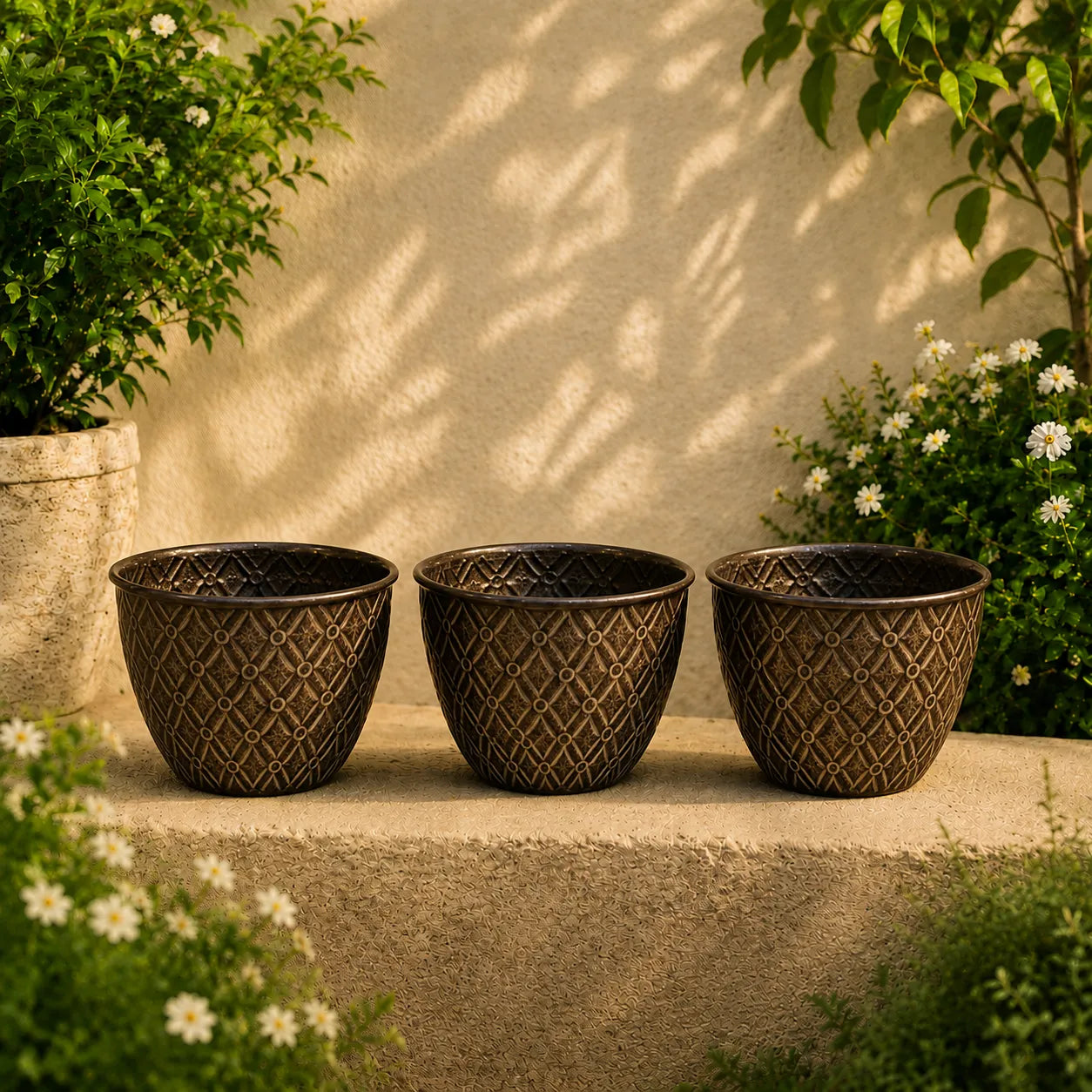 Round Planter Dark Brown Colour Set of 3