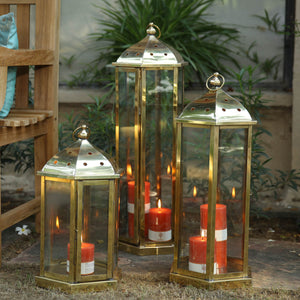 Umbrella Lantern - Hexagonal Shiny Brass Finish