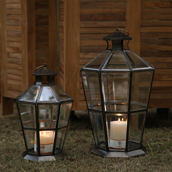 Bevelled Glass Octagonal Lantern Antique Bronze finish